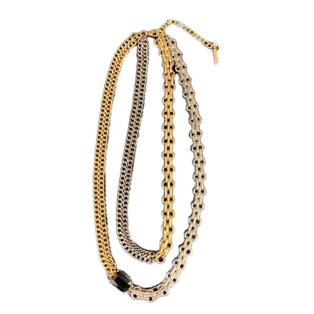 Steve Madden Two-Tone Chunky Chain Necklace | Black Cabochon Statement Necklace - Picture 4 of 4